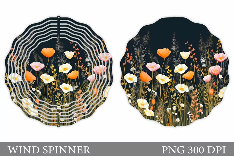 Wildflowers Wind Spinner Design. Floral Wind Spinner