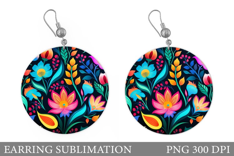 Flowers Earring Sublimation. Flowers Round Earring