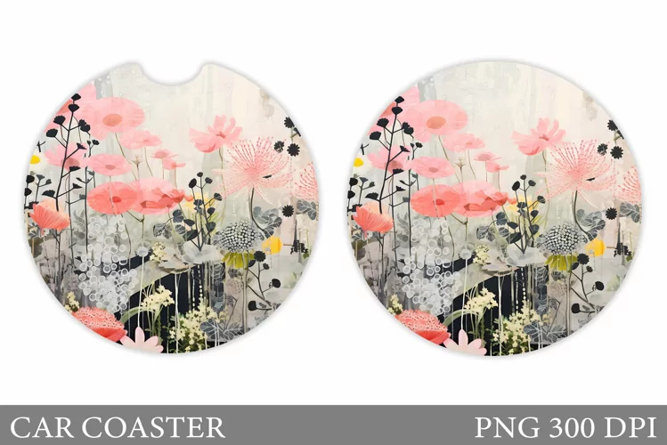Flowers Car Coaster Sublimation. Flowers Coaster Design