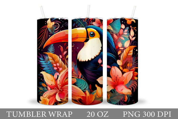 Toucan Tumbler Design. Flowers Tumbler Sublimation
