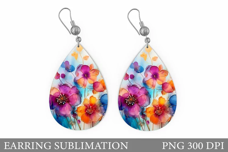 Flowers Earring Design. Flowers Teardrop Earring Template