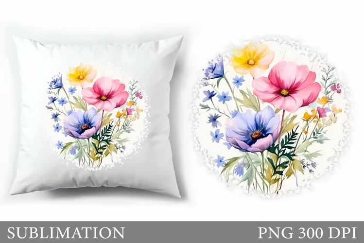 Wildflowers Pillow Design. Flowers Sublimation