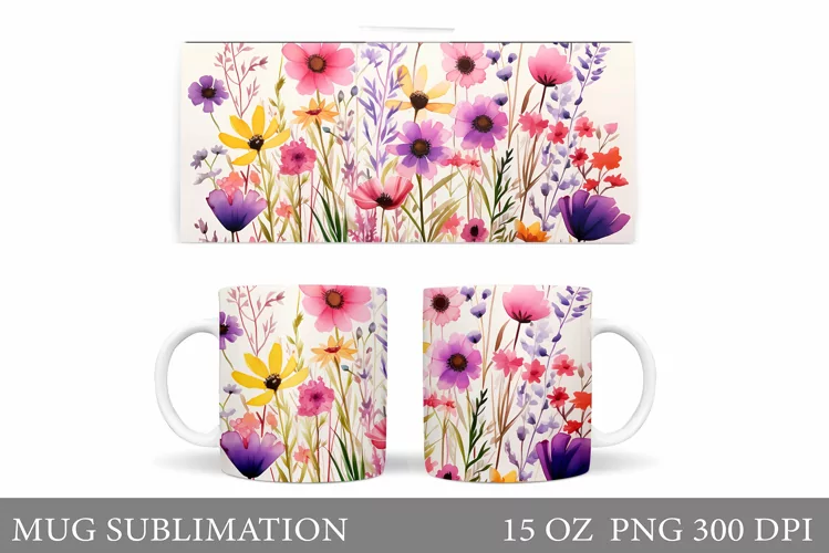 Wildflowers Mug Design. Flowers Mug Sublimation