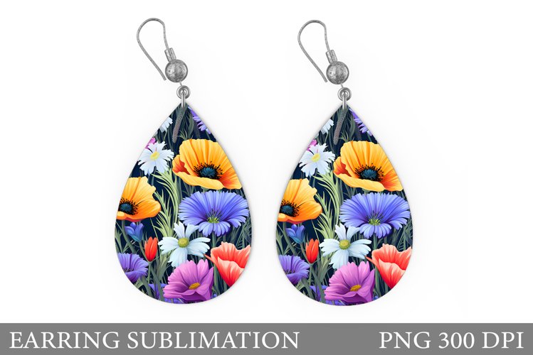 Flowers Earring Sublimation. 3D Flowers Earring Design example image 1