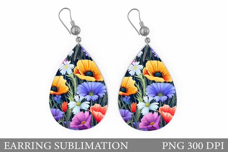 Flowers Earring Sublimation. 3D Flowers Earring Design