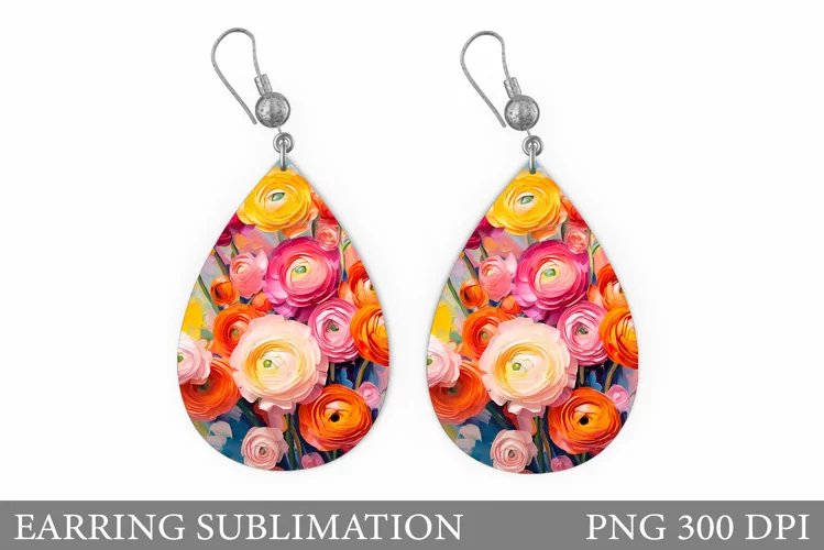 Flowers Earring Design. 3D Flowers Earring Sublimation