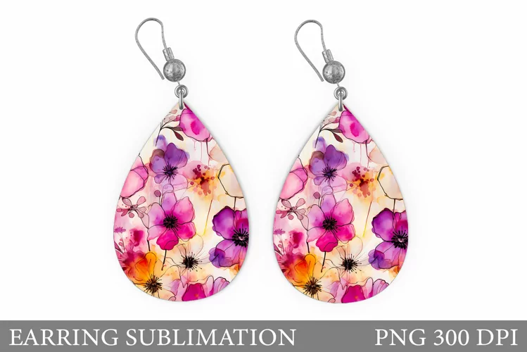 Flowers Earring Design. Flowers Teardrop Earring Template