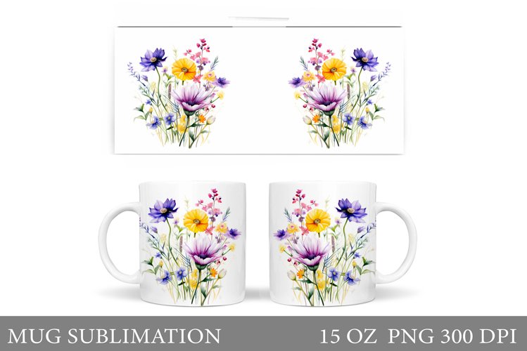 Wildflowers Mug Sublimation. Flowers Mug Wrap Design example image 1