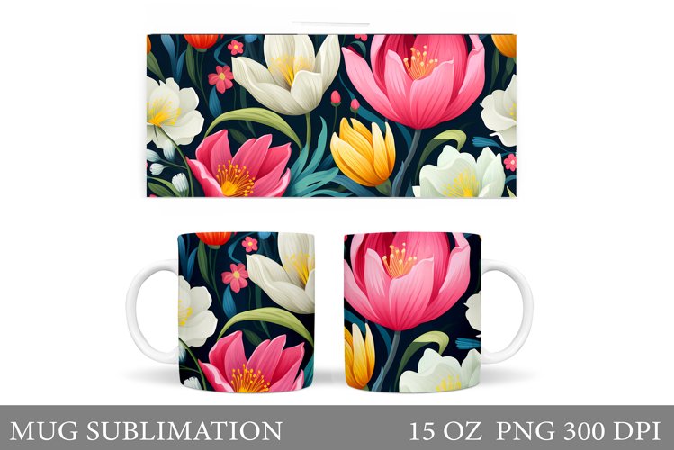3D Flowers Mug Sublimation. Spring Mug Wrap Design example image 1