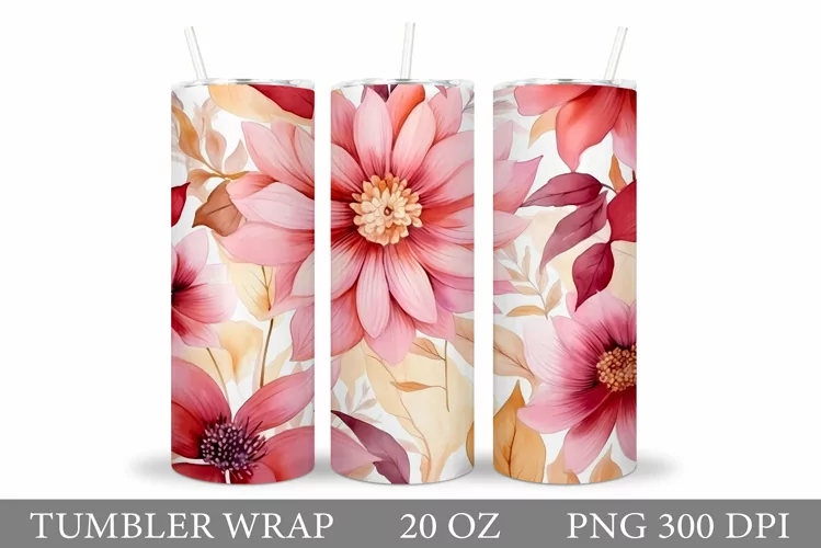 Flowers Tumbler Wrap Design. Sublimation Tumbler Flowers