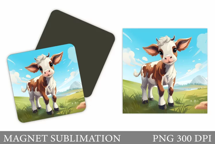 Cute Cow Magnet Design. Flowers Magnet Sublimation