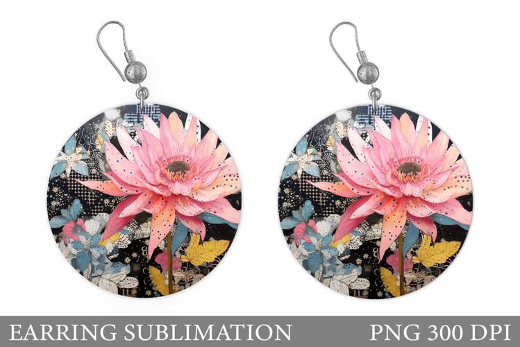 Flowers Earring Sublimation. Round Earring Flowers Design example image 1