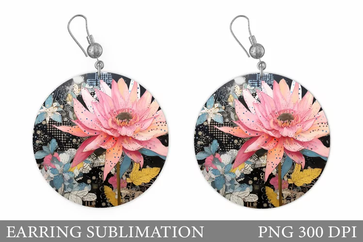 Flowers Earring Sublimation. Round Earring Flowers Design