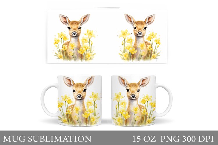 Spring Deer Mug Sublimation. Cute Deer Mug Wrap Design example image 1