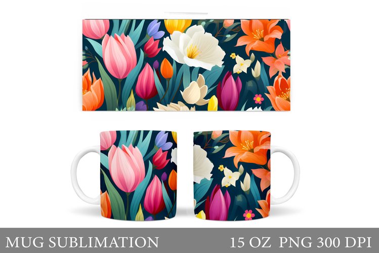 Spring Flowers Mug. 3D Flowers Mug Wrap Design