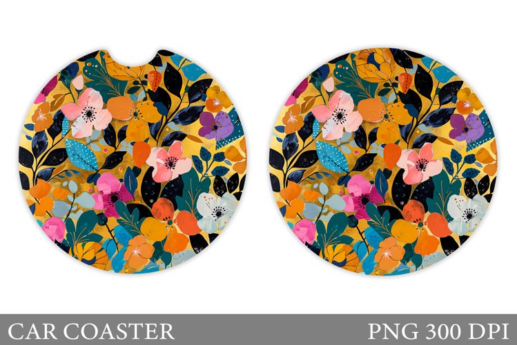Flowers Car Coaster Sublimation. Flowers Coaster Design example image 1