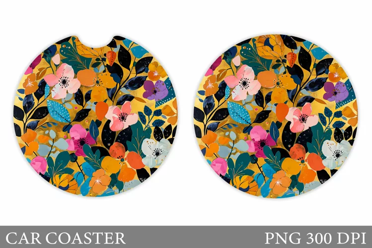 Flowers Car Coaster Sublimation. Flowers Coaster Design