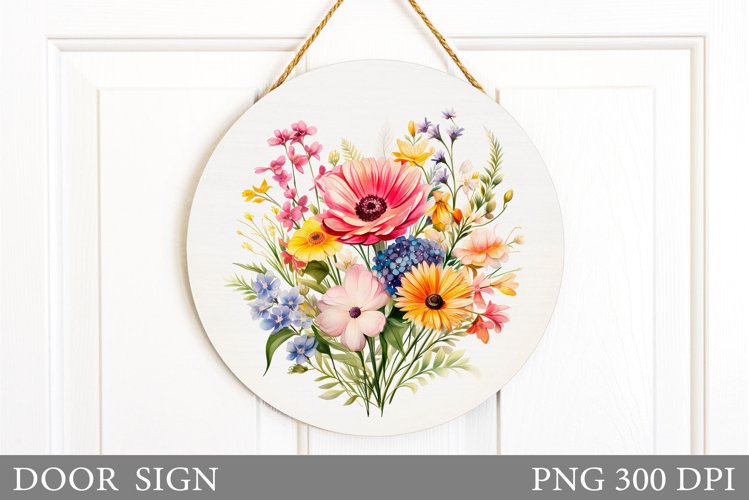 Flowers Door Sign Sublimation. Summer Door Sign Design