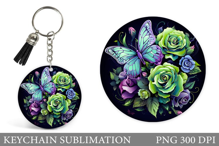 Butterfly Keychain Sublimation. Flowers Keychain Design example image 1
