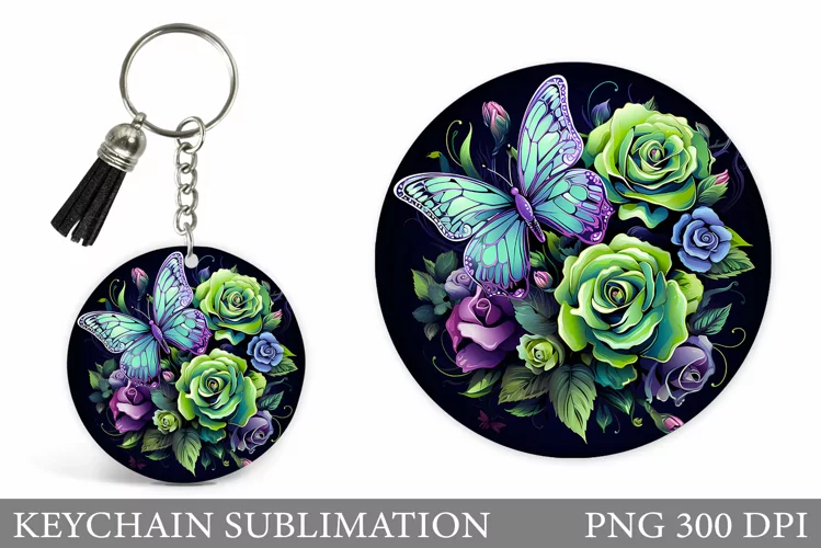 Butterfly Keychain Sublimation. Flowers Keychain Design