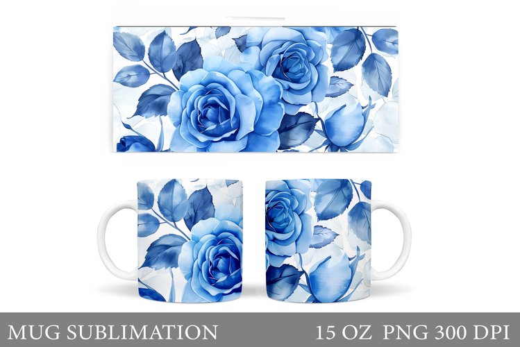 Roses Mug Sublimation. Flowers Mug Wrap Design example image 1