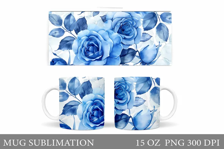 Roses Mug Sublimation. Flowers Mug Wrap Design