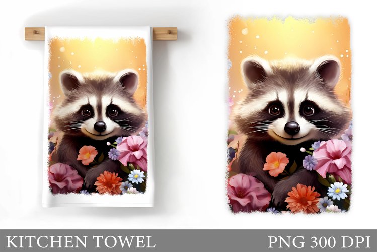 Raccoon Kitchen Towel Design. Cute Raccoon Kitchen Towel example image 1