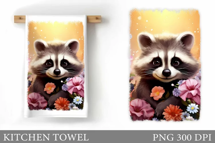 Raccoon Kitchen Towel Design. Cute Raccoon Kitchen Towel