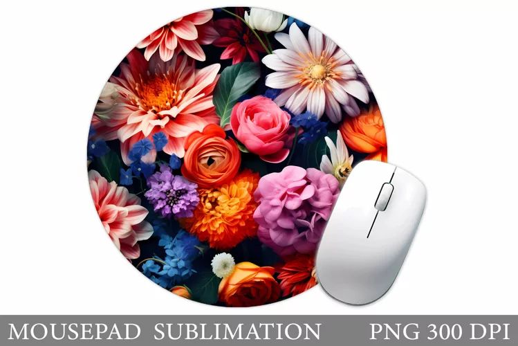Flowers Mouse Pad Design. Flowers Round Mouse Pad Template