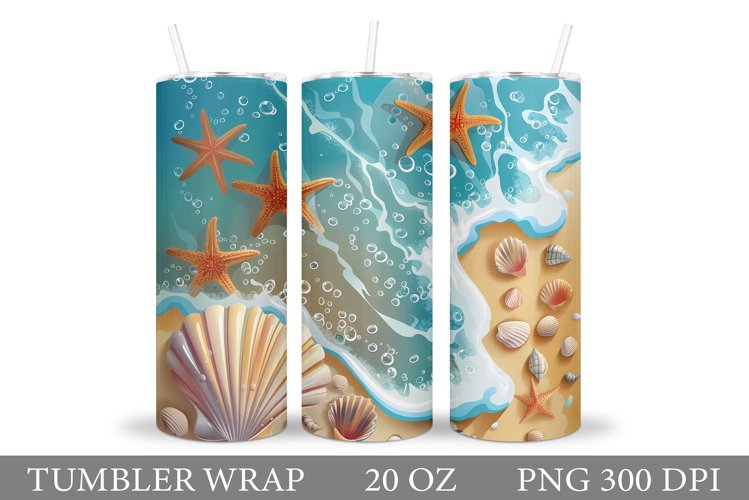 Seashell Tumbler Sublimation. Starfish Tumbler Design example image 1