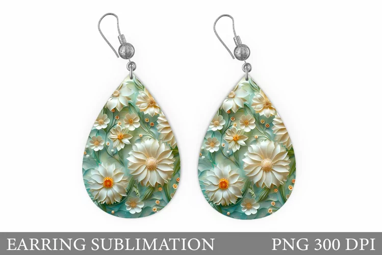 Flowers Earring Sublimation. 3D Flowers Earring Design