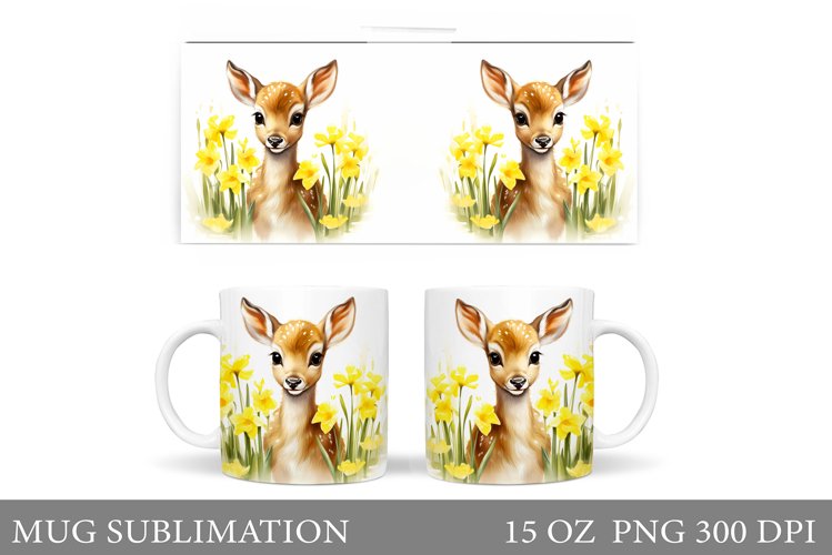 Spring Deer Mug Wrap Design. Cute Deer Mug Sublimation example image 1
