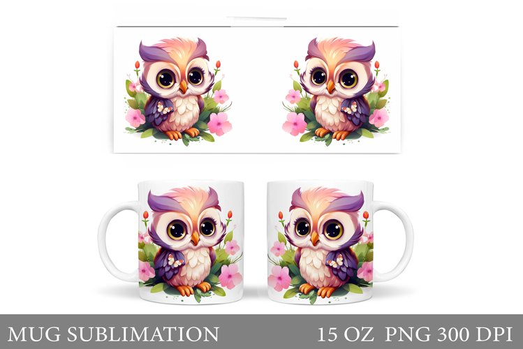 Cute Owl Mug Wrap Design. Owl Mug Wrap Sublimation