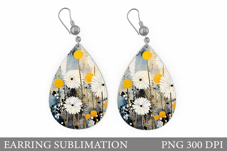 Daisy Flowers Earring Sublimation. Flowers Teardrop Earring