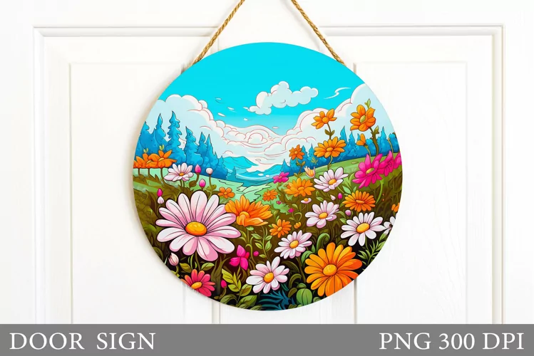 Floral Door Sign Sublimation. Flowers Door Sign Design