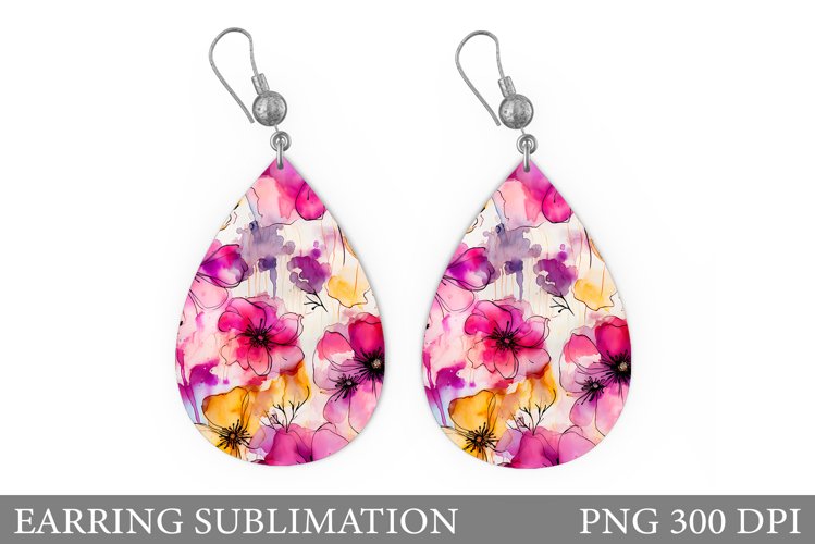 Flowers Earring Sublimation. Flowers Teardrop Earring