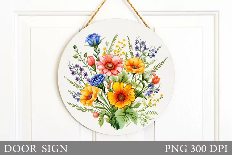 Floral Door Sign Sublimation. Flowers Door Sign Design