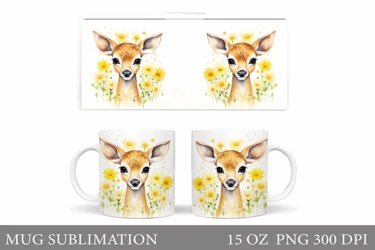 Cute Deer Mug Design. Spring Deer Mug Sublimation