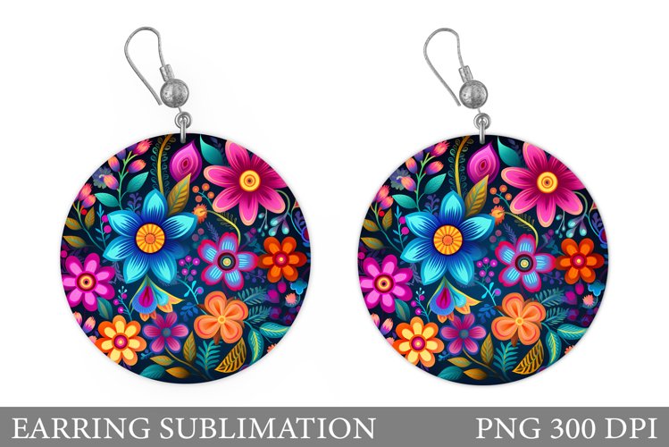 Flowers Earring Sublimation. Flowers Round Earring example image 1