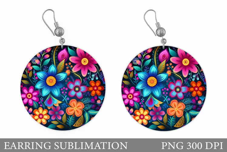 Flowers Earring Sublimation. Flowers Round Earring