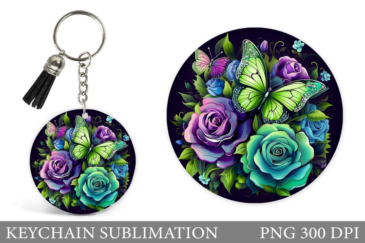 Butterfly Keychain Design. Flowers Keychain Template example image 1