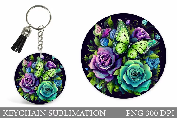 Butterfly Keychain Design. Flowers Keychain Template