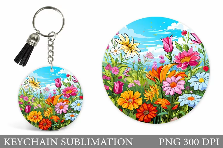 Flowers Keychain Sublimation. Flowers Keychain Design
