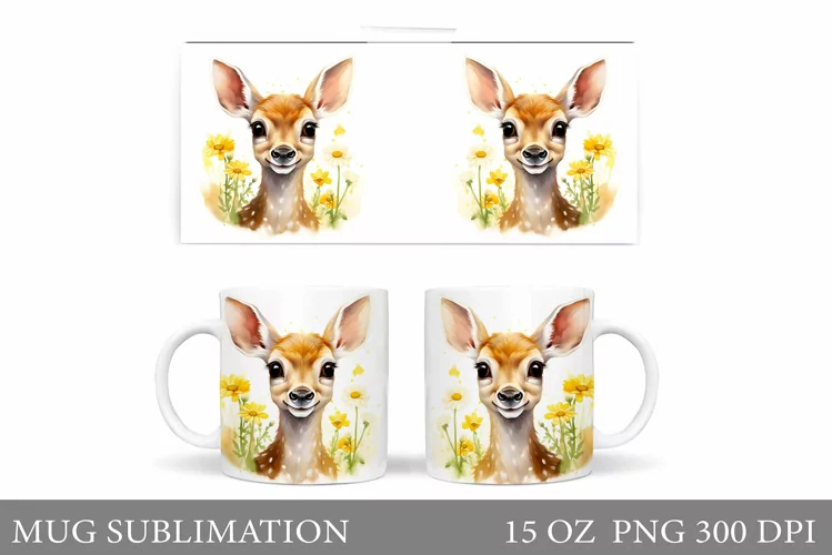 Spring Deer Mug Design. Cute Deer Mug Sublimation