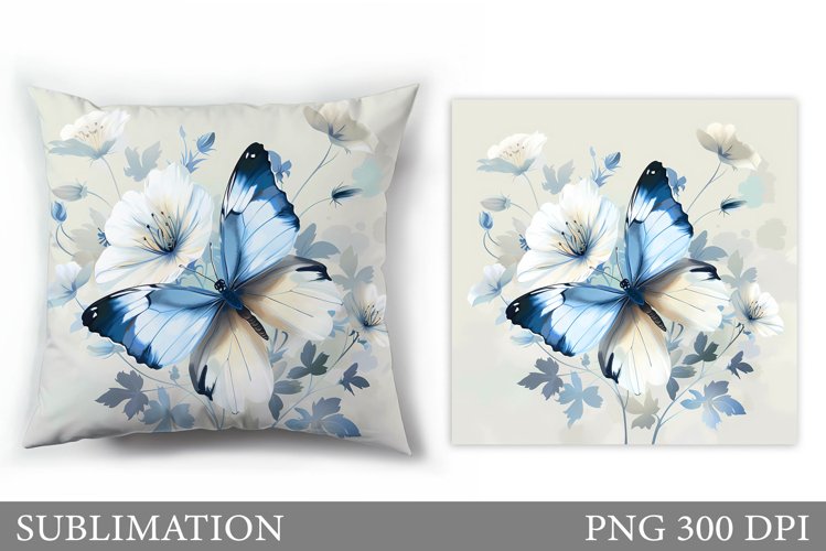 Butterfly Flowers Sublimation. Butterfly Pillow Sublimation example image 1