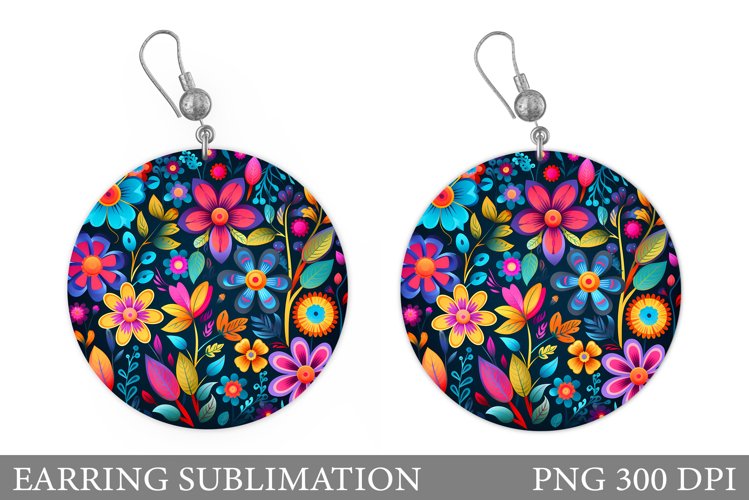 Flowers Earring Sublimation. Flowers Round Earring