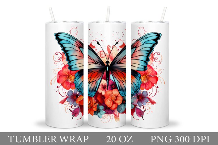 Butterfly Tumbler Sublimation. Flowers Tumbler Wrap Design