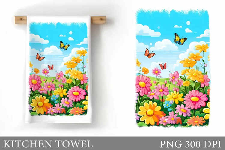 Flowers Kitchen Towel. Butterfly Kitchen Towel Sublimation