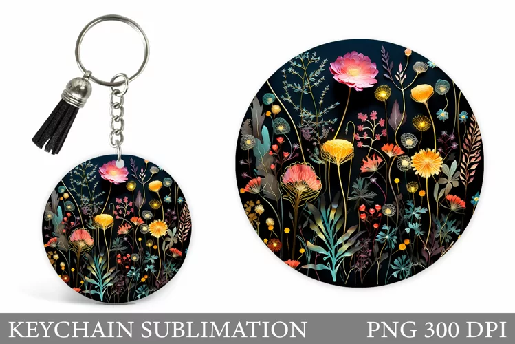 Flowers Keychain Design. Round Keychain Flowers