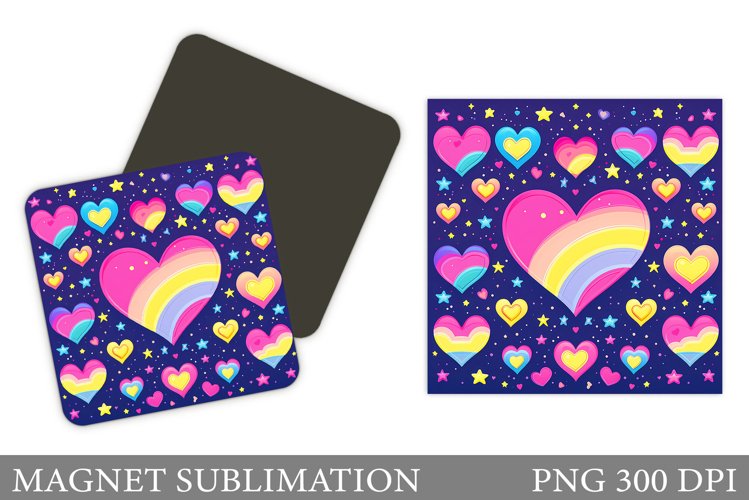Hearts Magnet Sublimation. Colorful Hearts Magnet Design